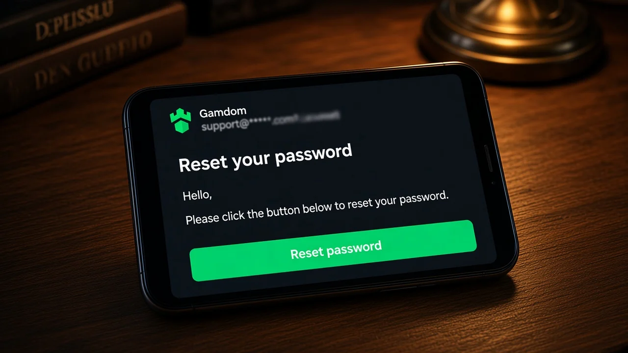 Password recovery email. Reset link sent to the account inbox